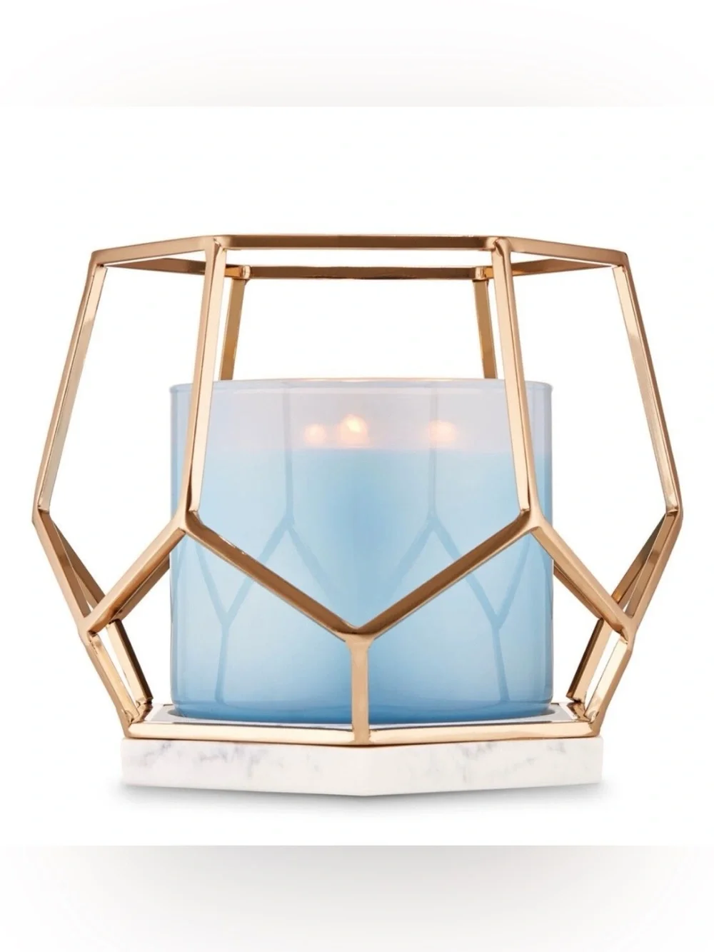 NWT 2 Gold geometric faux white marble base candle Holders